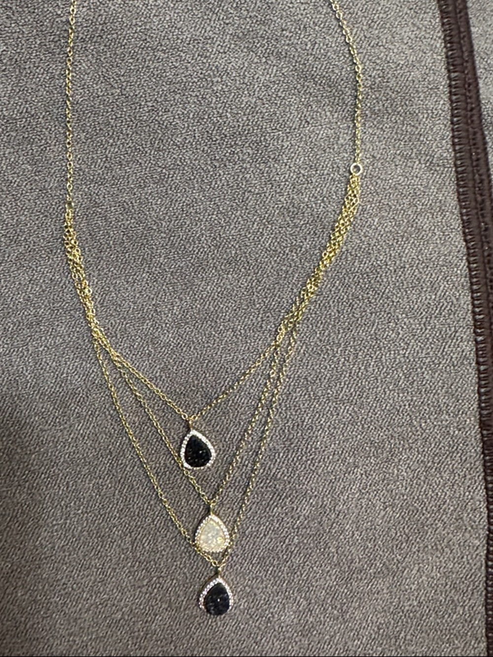 Marcia Moran 18k Gold Layered Necklace with Black and White Teardrop DruzyStones